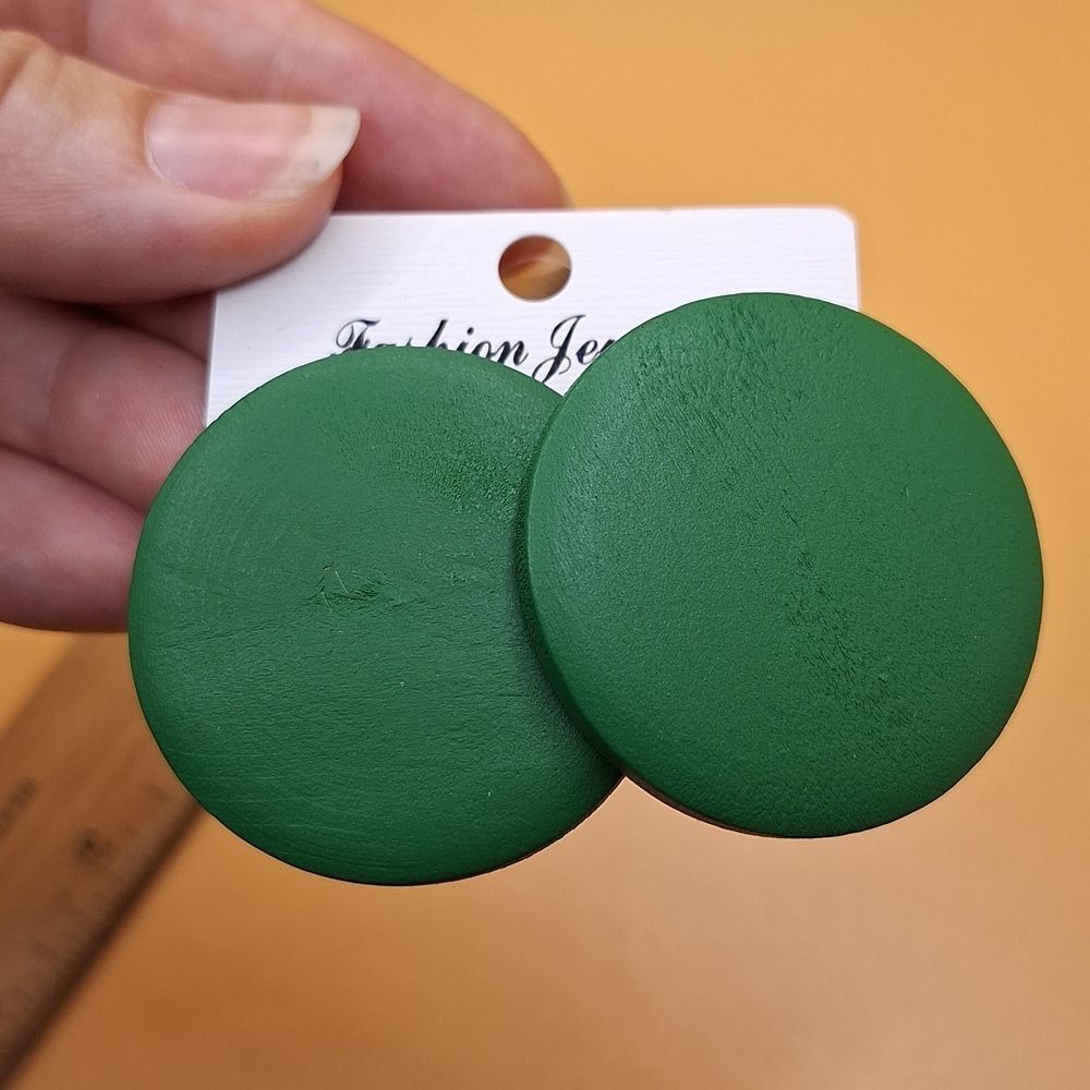 Green Round wood circle earrings statement jewelry